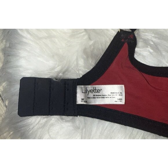Lilyette Lace Minimizer Bra Underwire Unpadded Womens 36C Black Red Discontinued - Picture 6 of 6